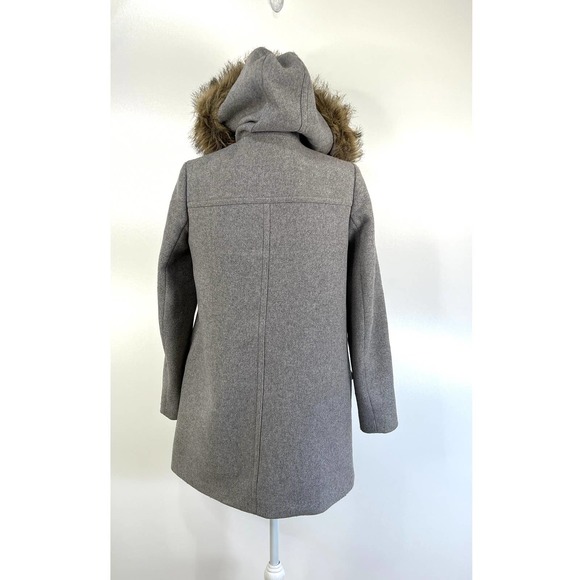 J. Crew Vail Parka Coat Gray Wool Faux Fur Trim Hood - Picture 9 of 10
